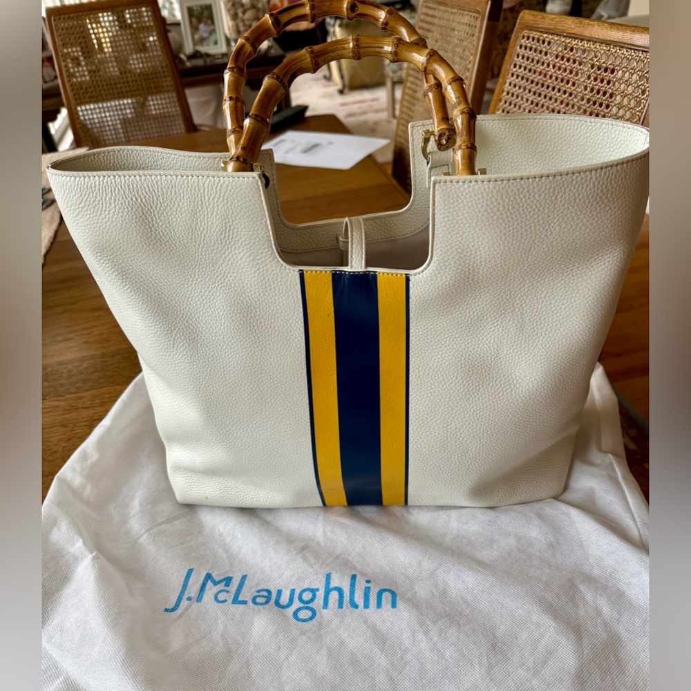 J. McLaughlin Laurana Off-White, Navy and Yellow Tote